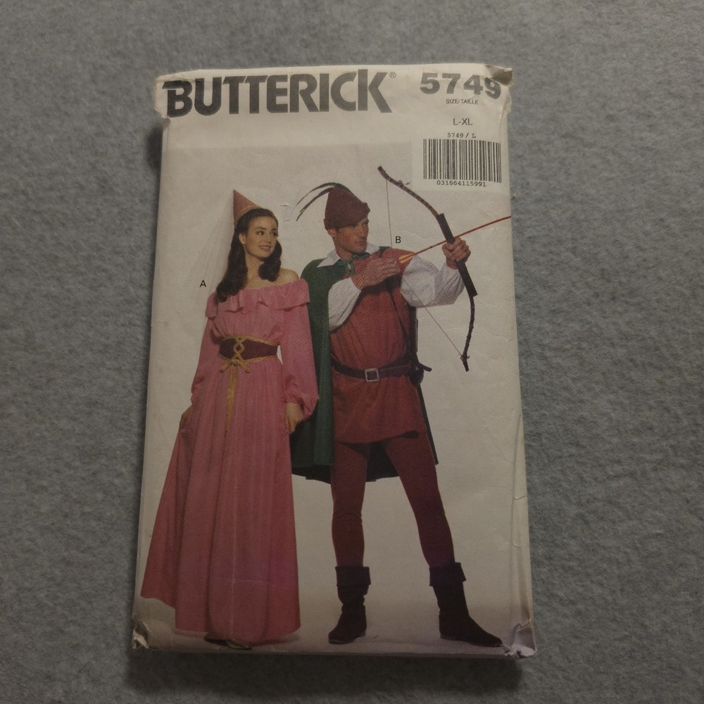 Butterick 5749 Robin Hood Maid Marion Costume Pattern Size L/XL Uncut 1991